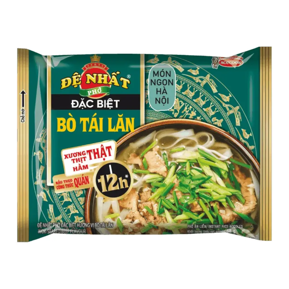 Phở Đặc Biệt Bò Tái Lăn Đệ Nhất, Instant Pho Noodles, Wok-Seared Beef Flavour (68g) - ACECOOK