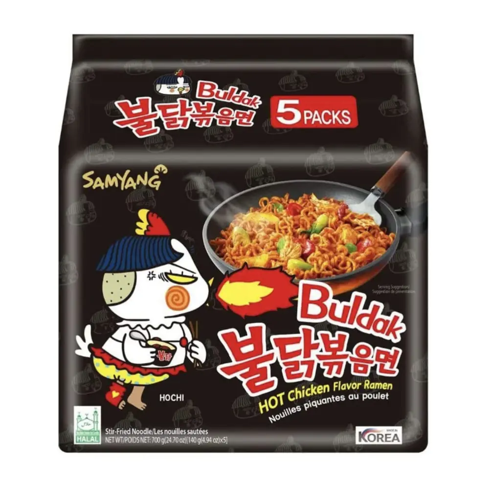 Mì Khô Gà Cay, Buldak, Instant Stir-Fried Hot Chicken Flavored Ramen, 5 Gói (700g) - SAMYANG