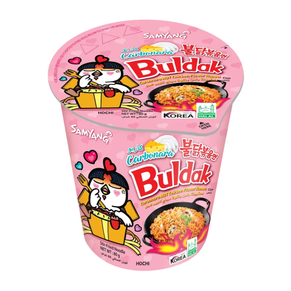 MÌ Ly Khô Gà Cay Phô Mai Carbo, Hot Chicken Flavored Ramen, Carbonara, 2.82 oz (80g) - SAMYANG