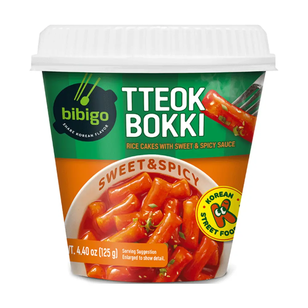 Bánh Gạo Sốt Cay Ngọt, Tteokbokki, Rice Cakes with Sweet & Spicy Sauce, 4.4 oz (125g) - BIBIGO
