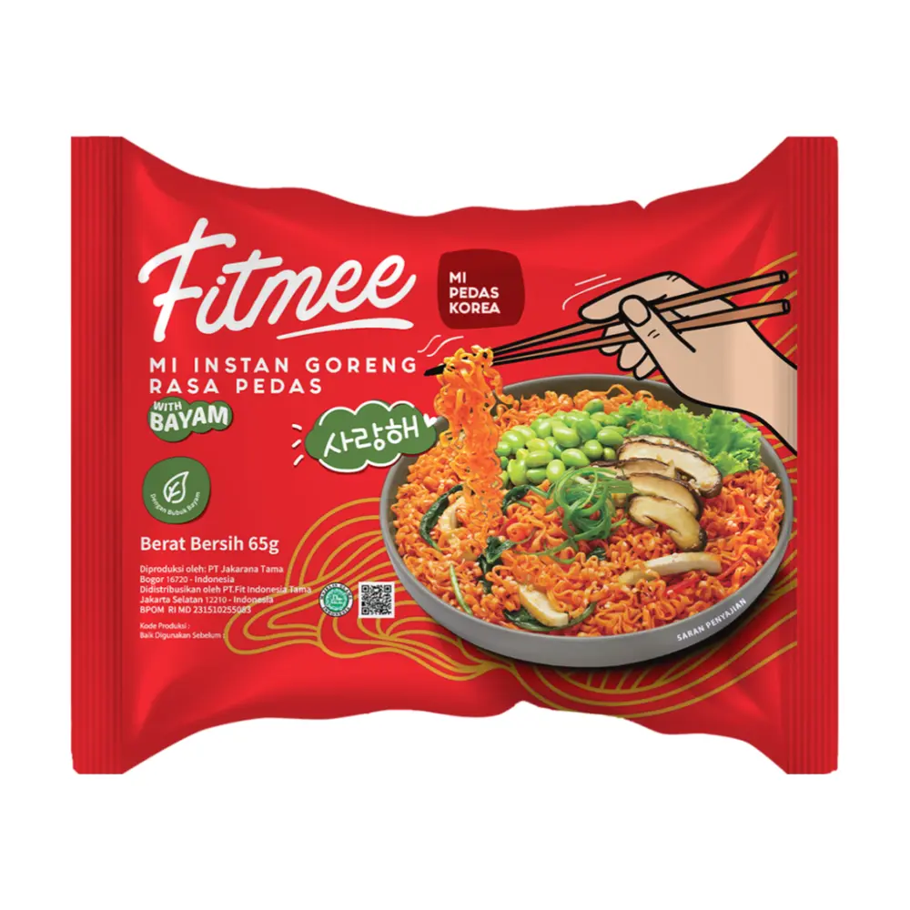 Mì Rau Chân Vịt Xào Ăn Liền Vị Cay Hàn Quốc, Instant Spicy Korean Fried Spinach Noodles (65g) - FITMEE