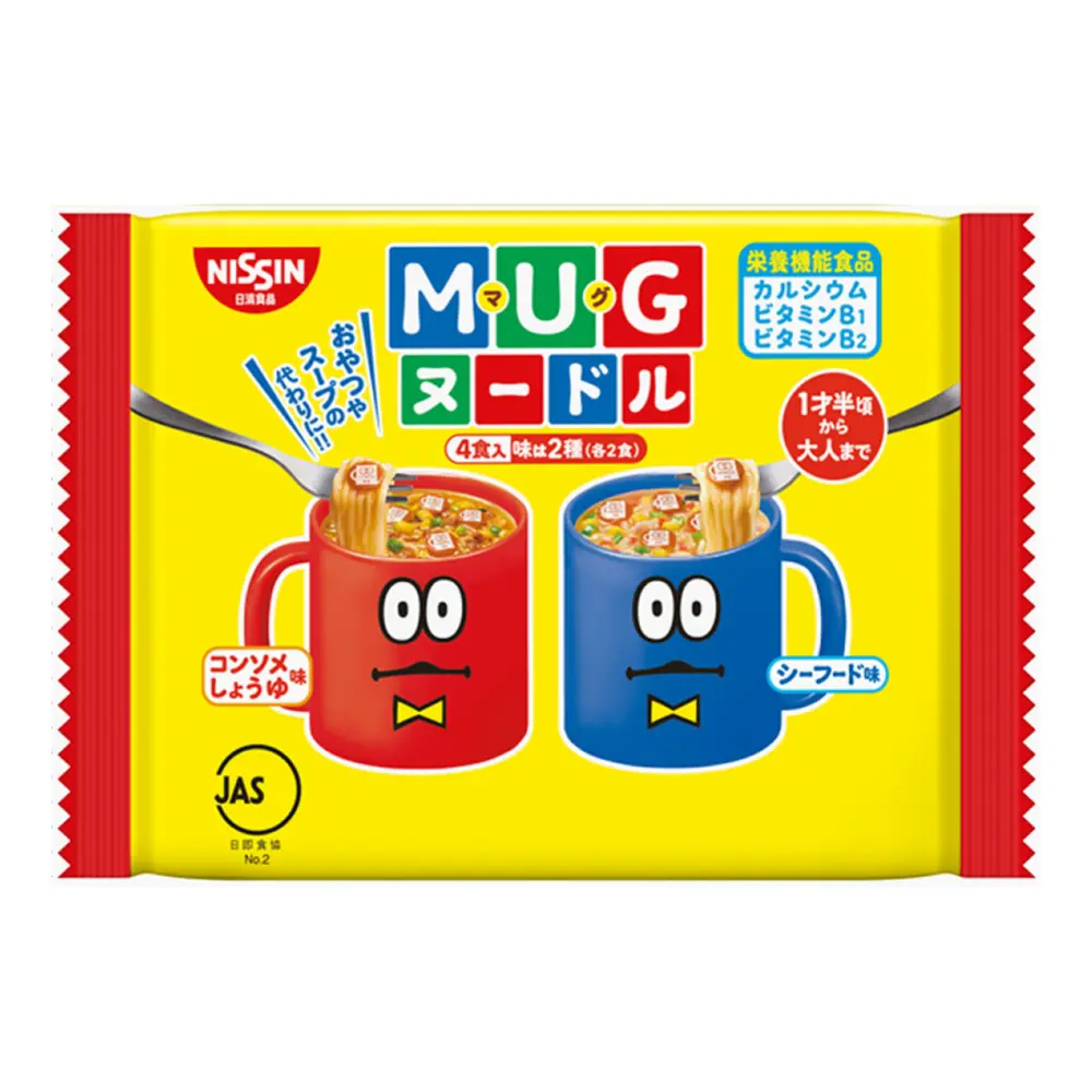 Mì Ăn Liền 2 Vị, Mug Noodle, Consomme Soy Sauce & Seafood, 4 Phần (94g) - NISSIN