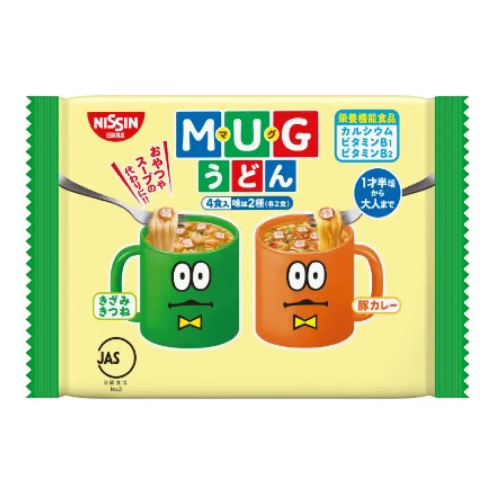 Mì Ăn Liền 2 Vị, Mug Udon, Kizami Kitsune & Curry Pork, 4 Phần (94g) - NISSIN