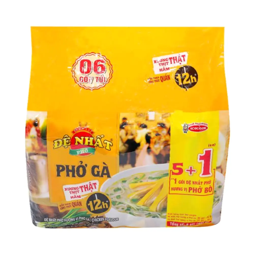 Phở Gà Ăn Liền Đệ Nhất, Instant Pho Noodles, Chicken Flavour, 5 Gói + 1 Gói Phở Bò (403g) - ACECOOK