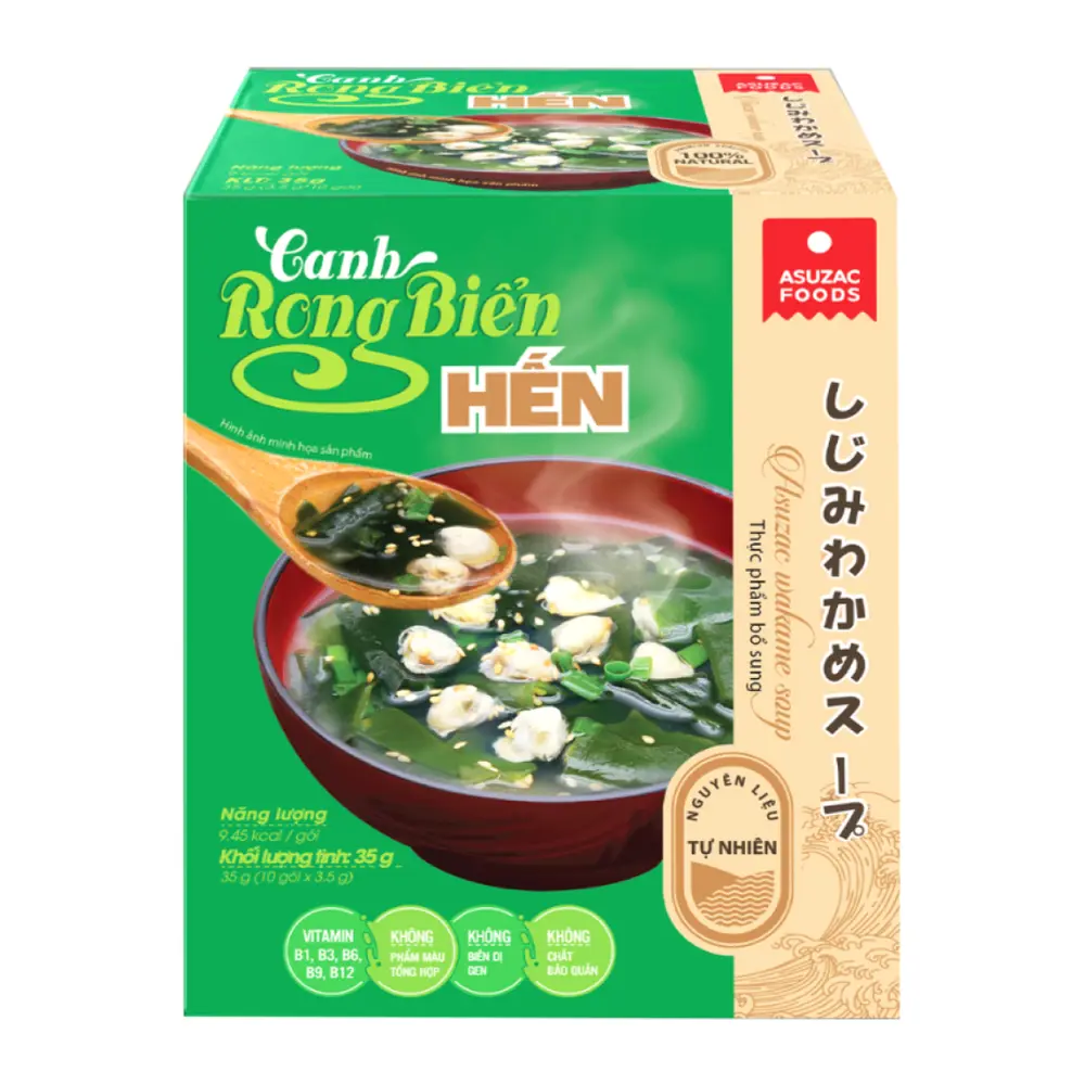 Canh Rong Biển Hến, Asuzac Wakame Soup with Mussels, 10 Gói (35g) - ASUZAC FOODS
