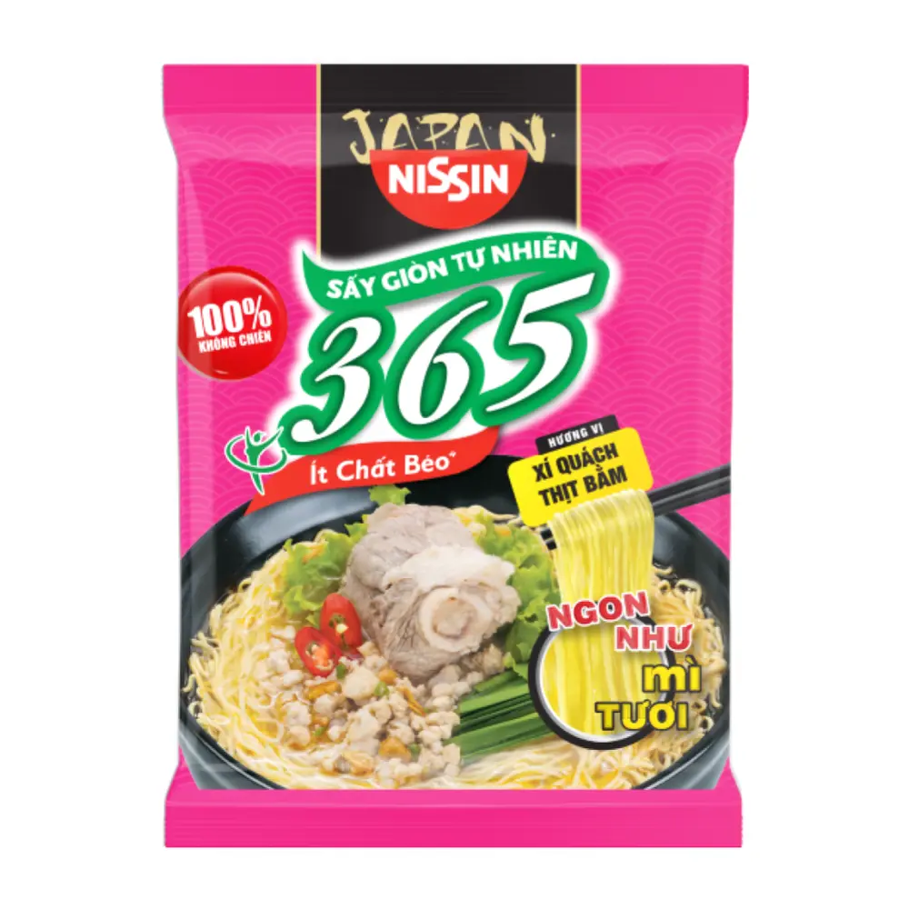 Mì Không Chiên Hương Vị Xí Quách Thịt Bằm, 365 Air-Dried Instant Noodles, Minced Pork Flavor (64g) - NISSIN