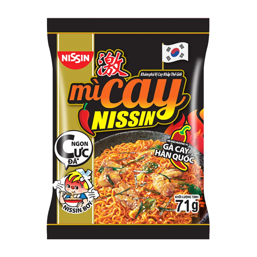 Mì Cay, Mì Xào Hương Vị Gà Cay Hàn Quốc, Instant Fried Noodles, Spicy Chicken (71g) - NISSIN
