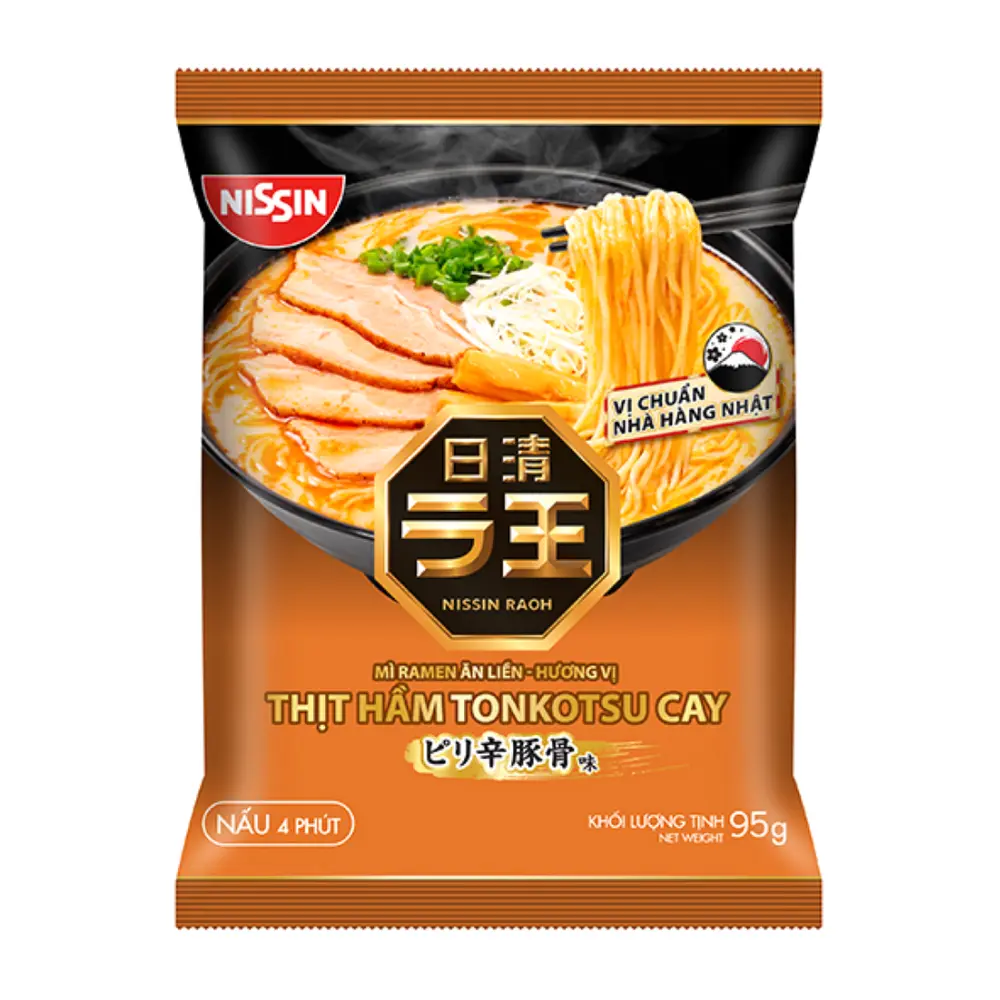 Mì Ramen Ăn Liền Hương Vị Thịt Hầm Tonkotsu Cay, Nissin Raoh, Spicy Tonkotsu Flavor (95g) - NISSIN