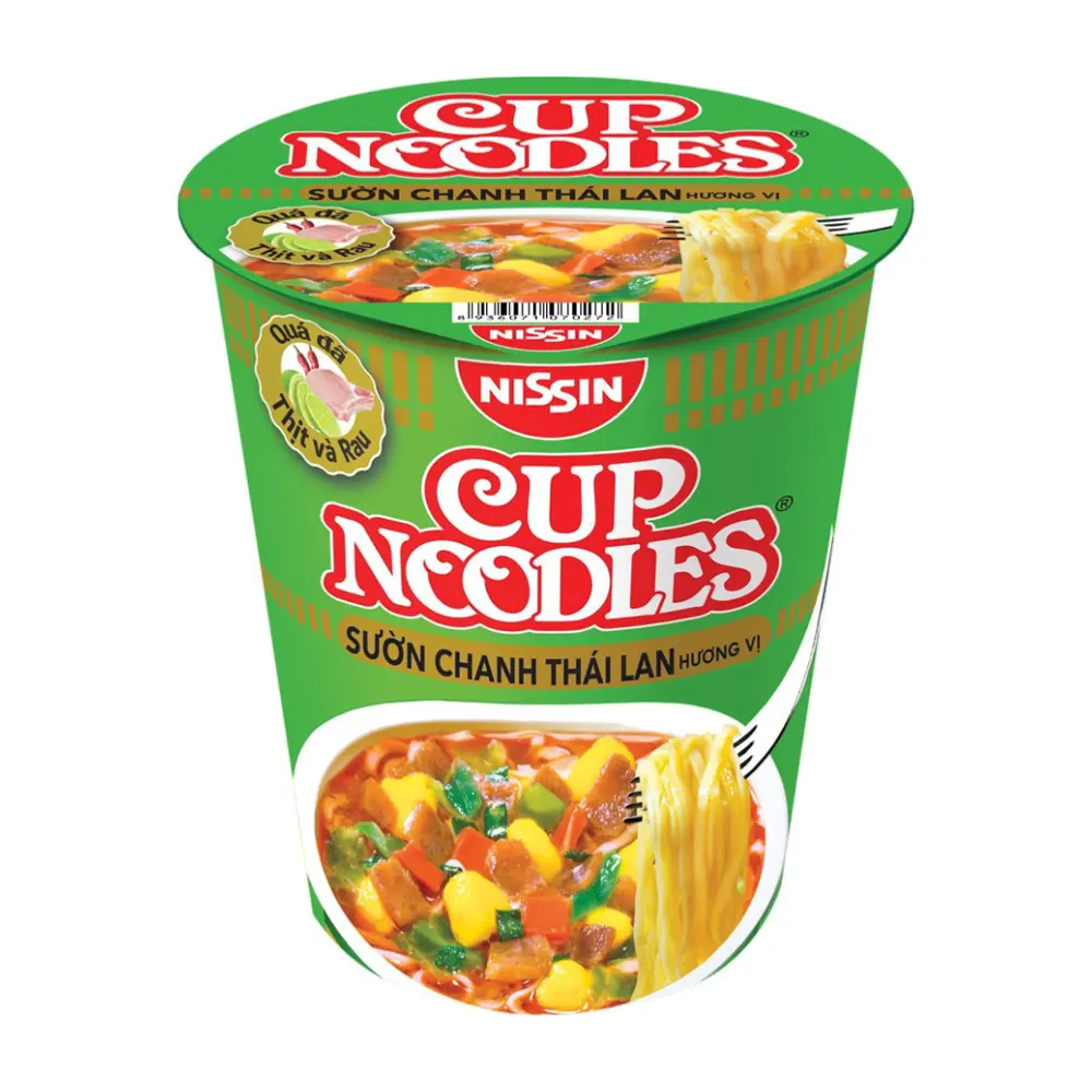 Mì Ly Vị Sườn Chanh Thái Lan, Cup Noodles, Thai Lime Pork Ribs Flavour (74g) - NISSIN