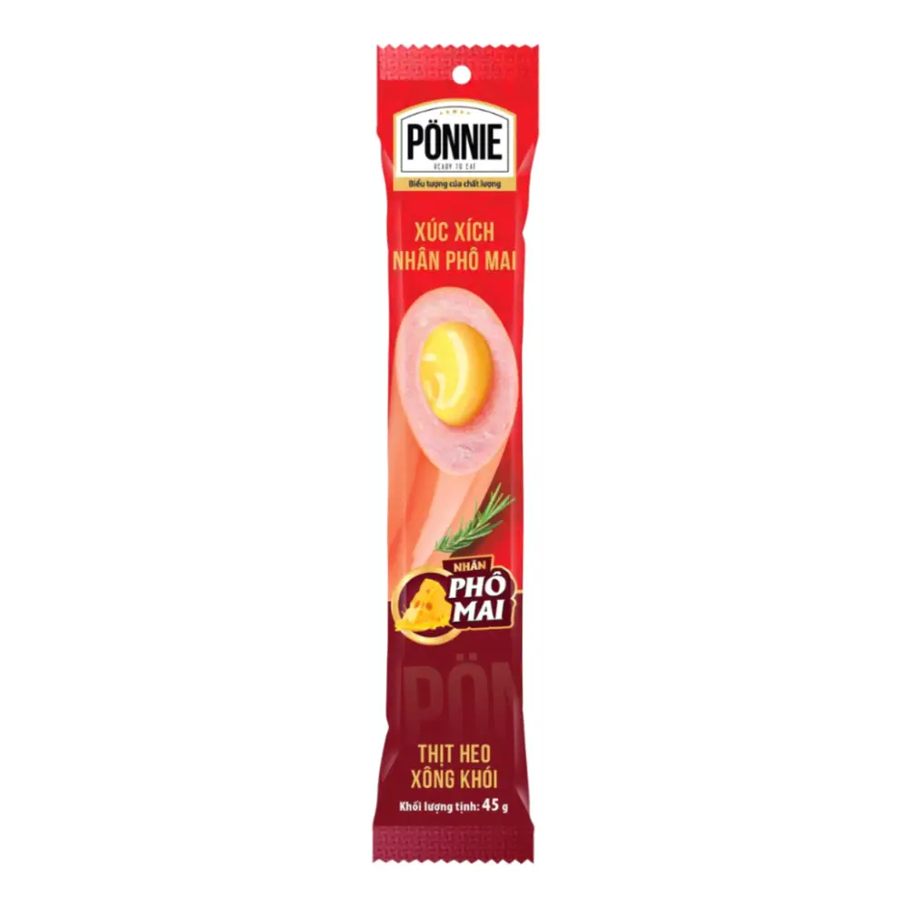 Xúc Xích Thịt Heo Xông Khói Nhân Phô Mai, Smoked Pork Sausage Stuffed with Cheese (45g) - PONNIE