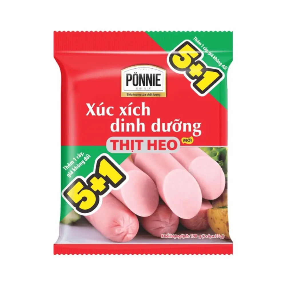 Xúc Xích Dinh Dưỡng Thịt Heo, Bin & Bon, Pork Sausages, 6 Cây (210g) - PONNIE