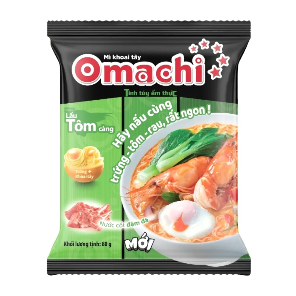 Mì Khoai Tây Hương Vị Lẩu Tôm Càng Chua Cay, Instant Potato Noodles, Hot & Sour Prawn Hot Pot Flavor (80g) - OMACHI