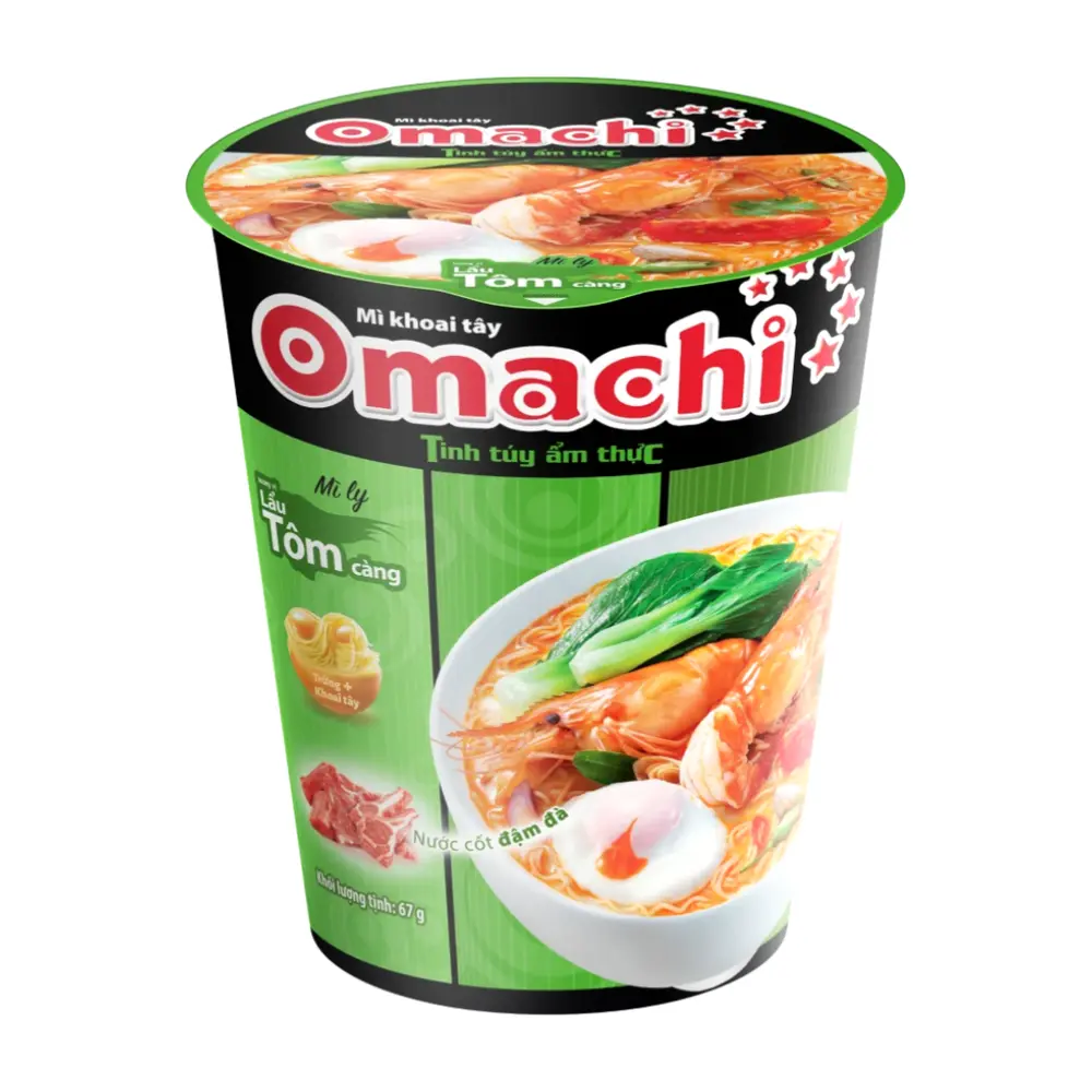 Mì Khoai Tây Mì Ly Hương Vị Lẩu Tôm Càng, Potato Noodle Cup, Prawn Hot Pot Flavor (67g) - OMACHI
