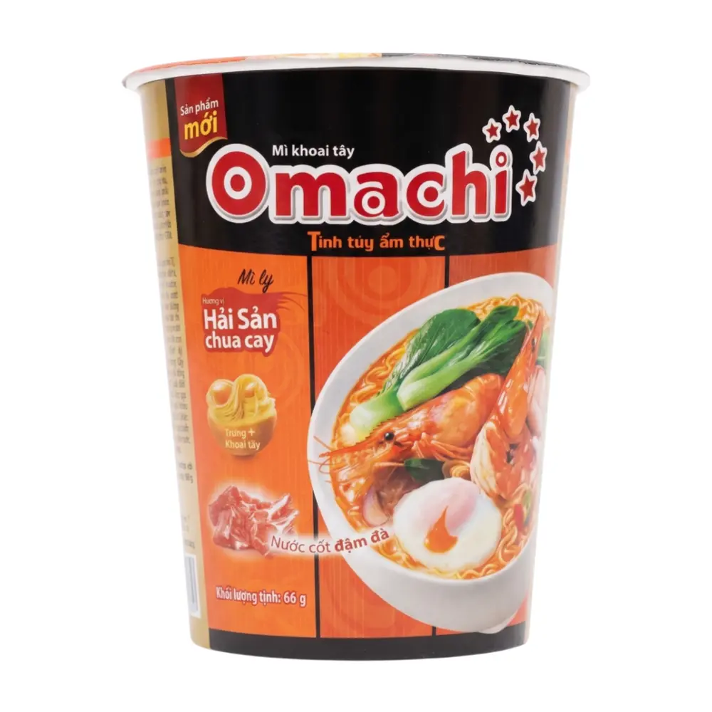Mì Khoai Tây Mì Ly Hương Vị Hải Sản Chua Cay, Potato Noodle Cup, Hot & Sour Seafood Flavor (66g) - OMACHI