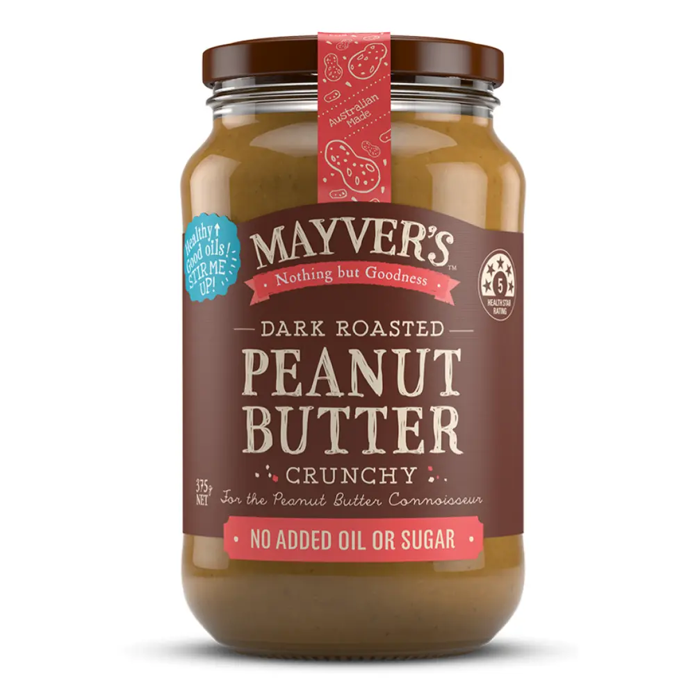 Bơ Đậu Phộng Có Hạt, Dark Roasted Peanut Butter Crunchy, No Added Sugar (375g) - MAYVER'S