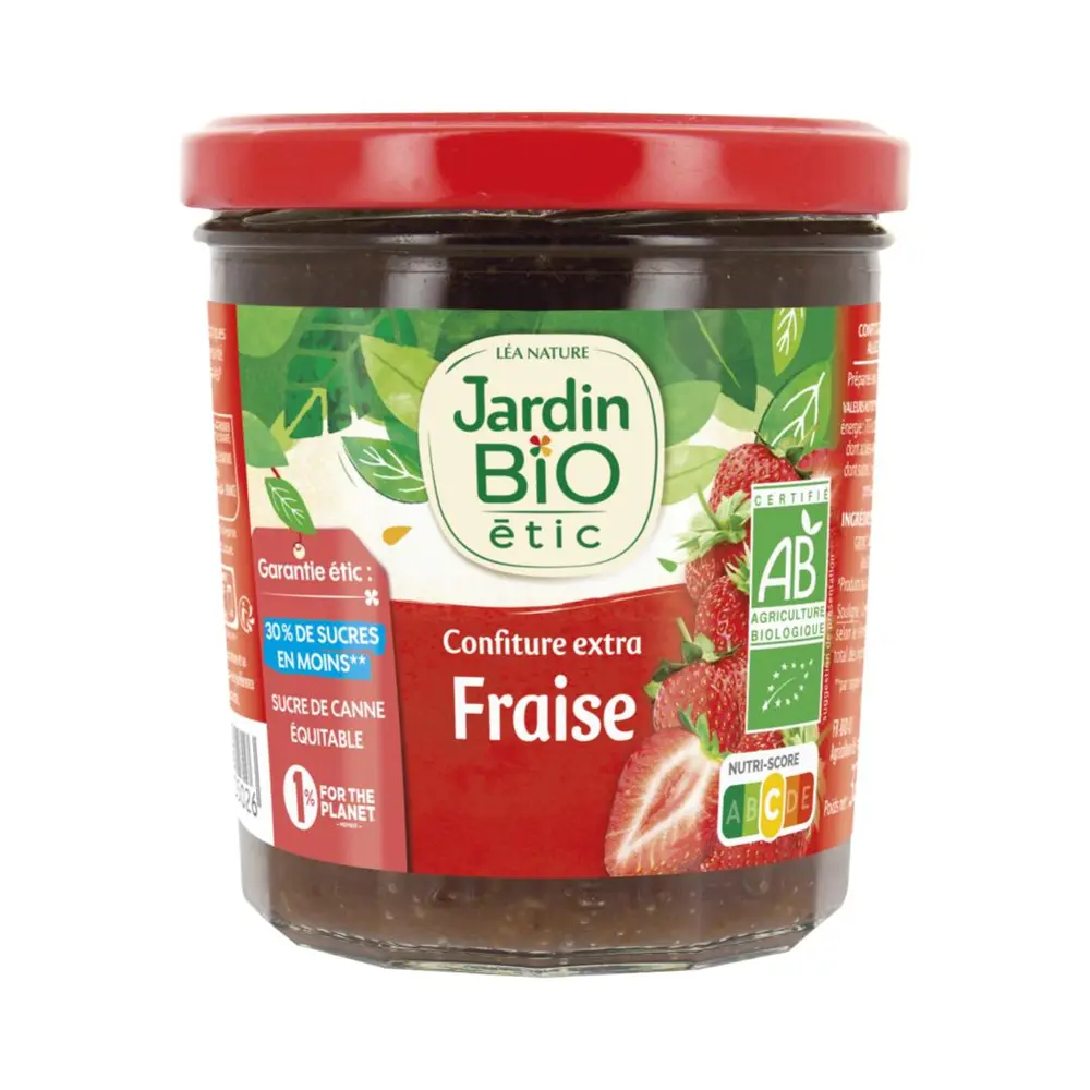 Mứt Dâu Tây Ít Đường Hữu Cơ, Confiture Extra Fraise, Strawberry Jam, 30% Less Sugar (320g) - JARDIN BIO