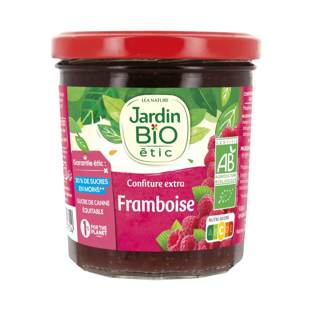 Mứt Mâm Xôi Ít Đường Hữu Cơ, Confiture Extra Framboise, Raspberry Jam, 30% Less Sugar (320g) - JARDIN BIO