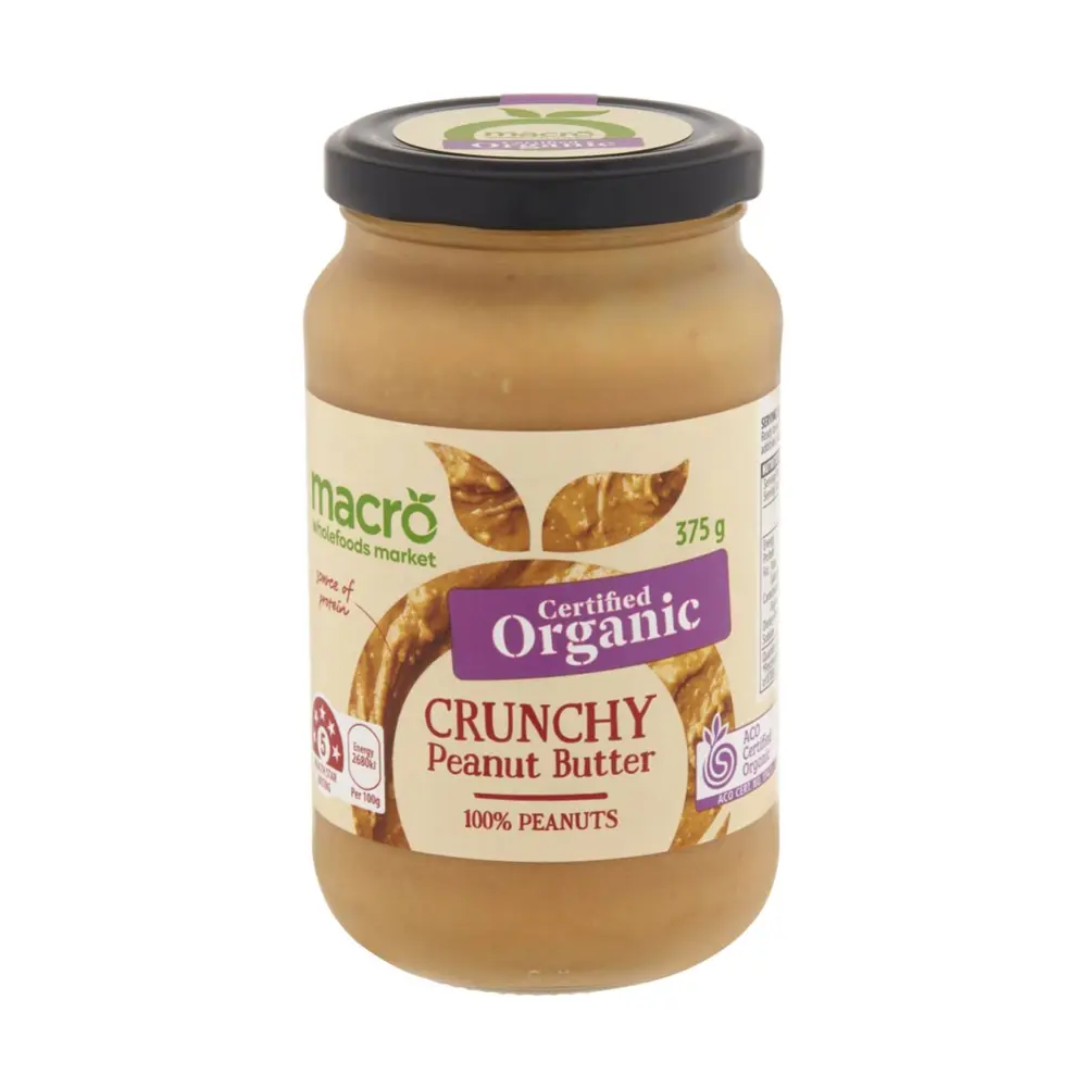 Bơ Đậu Phộng Giòn Hữu Cơ, Certified Organic Crunchy Peanut Butter (375g) - MACRO