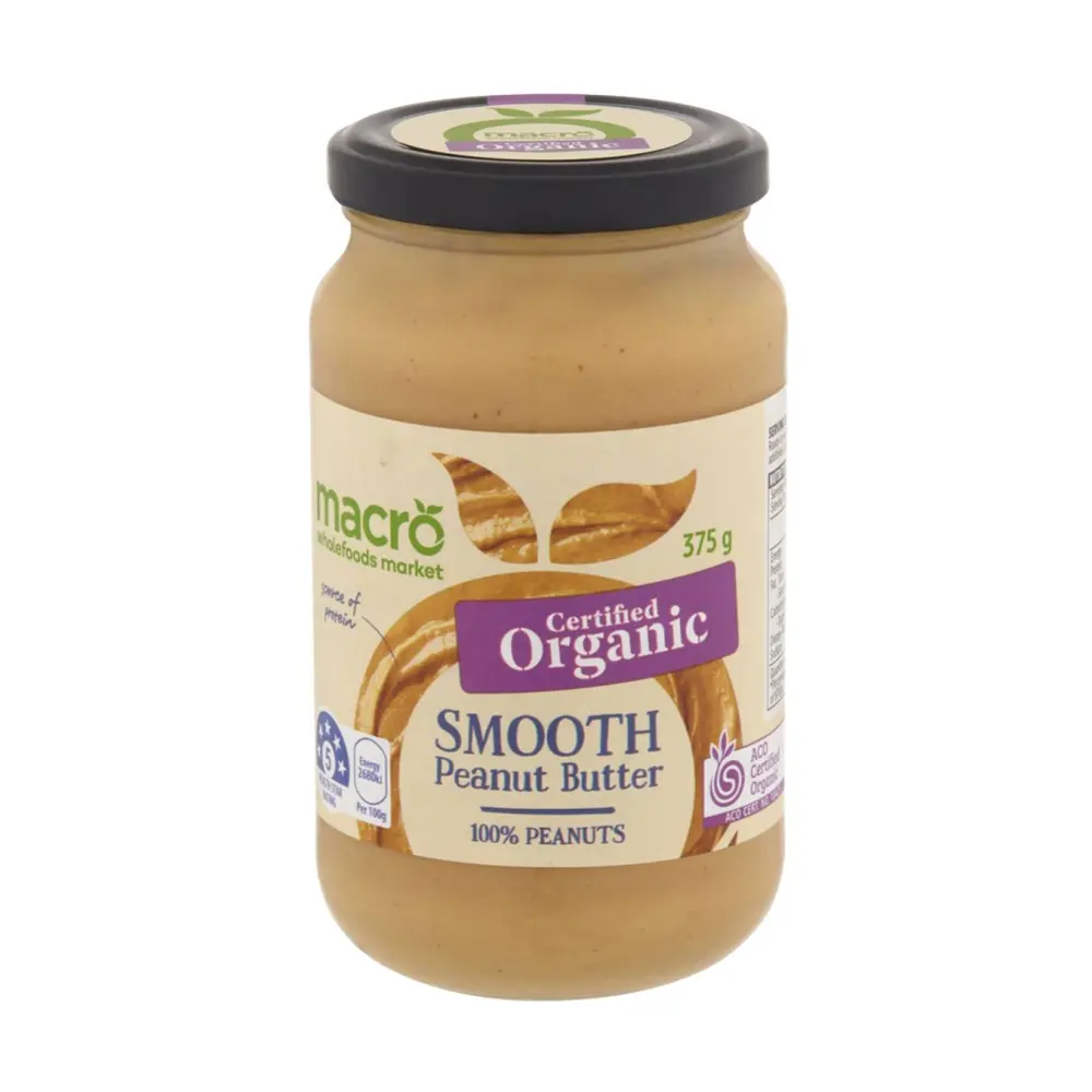 Bơ Đậu Phộng Mịn Hữu Cơ, Certified Organic Smooth Peanut Butter (375g) - MACRO