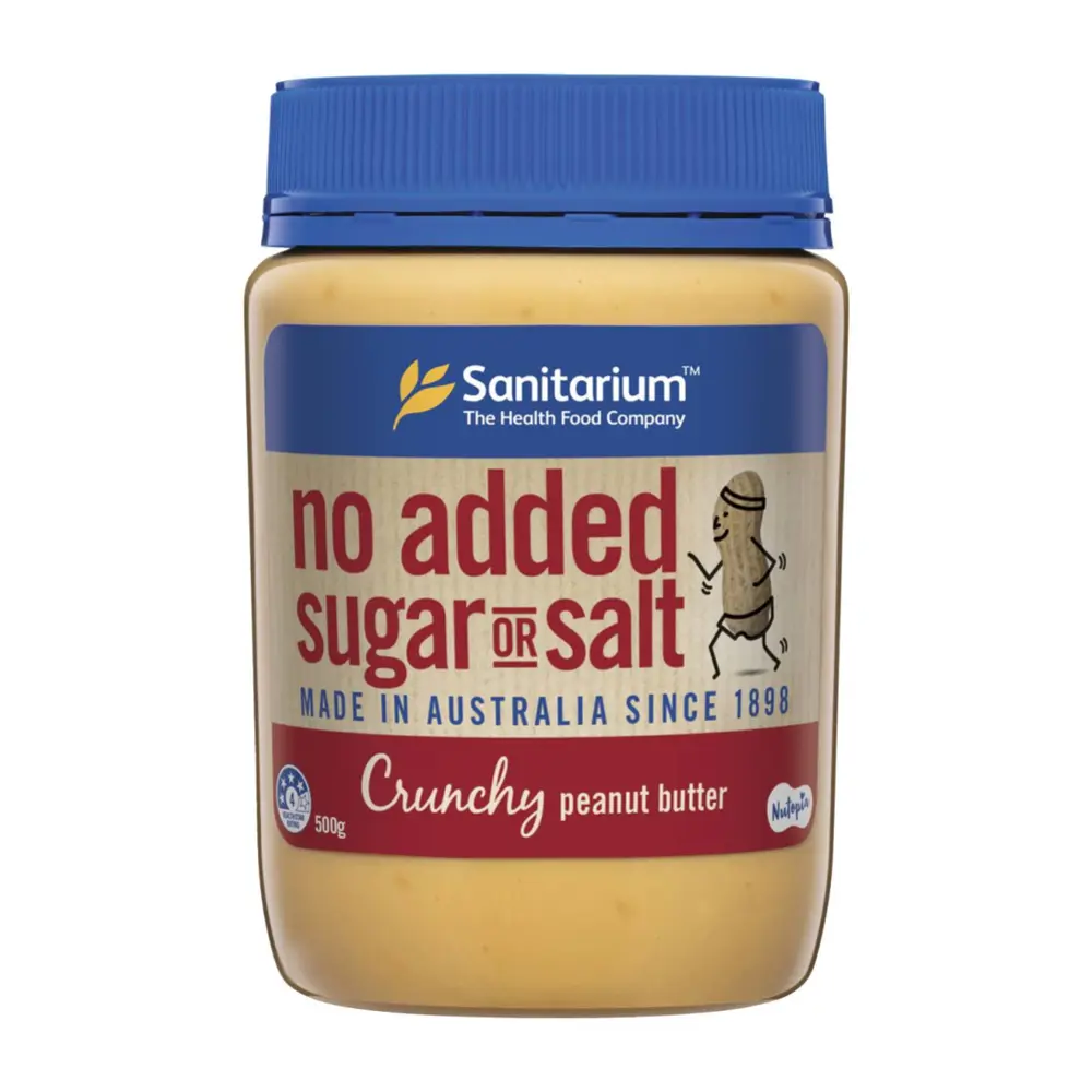Bơ Đậu Phộng Giòn Không Đường Không Muối, No Added Sugar or Salt Crunchy Peanut Butter (500g) - SANITARIUM