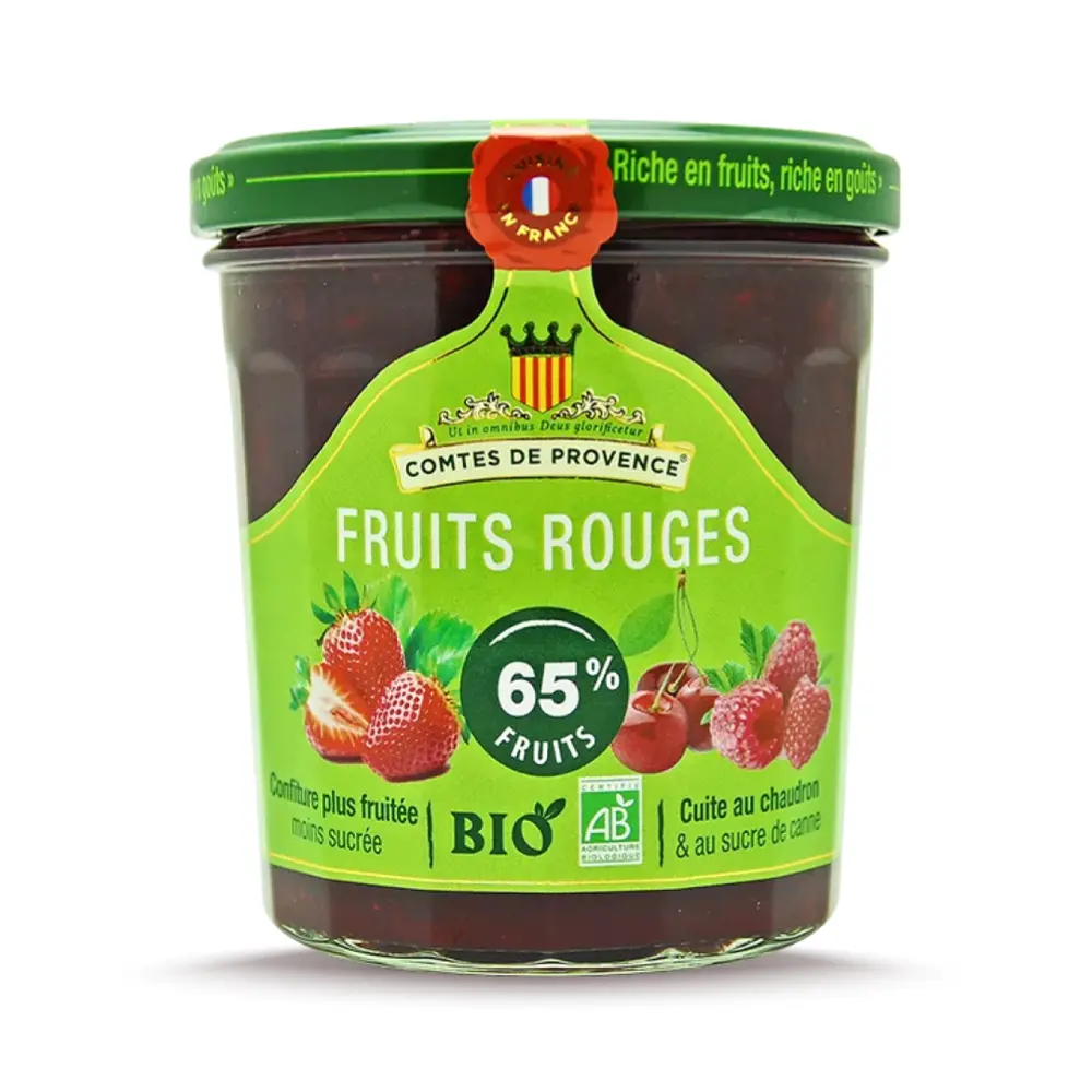 Mứt Dâu, Anh Đào & Mâm Xôi Hữu Cơ, Fruits Rouges, Organic Strawberry, Cherry & Raspberry Jam (350g) - COMTES DE PROVENCE