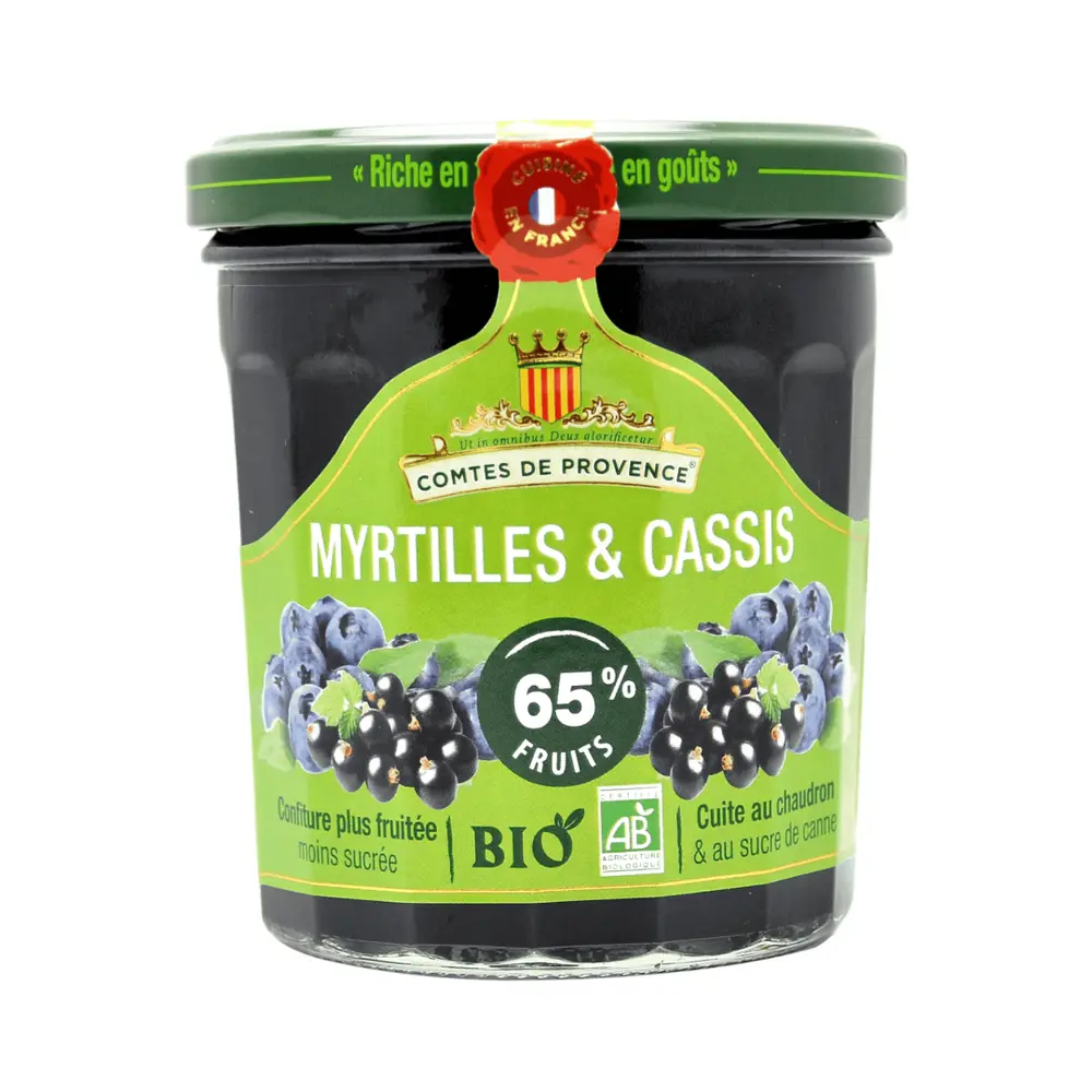 Mứt Việt Quất & Lý Chua Đen Hữu Cơ, Myrtilles & Cassis, Organic Blueberry & Blackcurrant Jam (350g) - COMTES DE PROVENCE