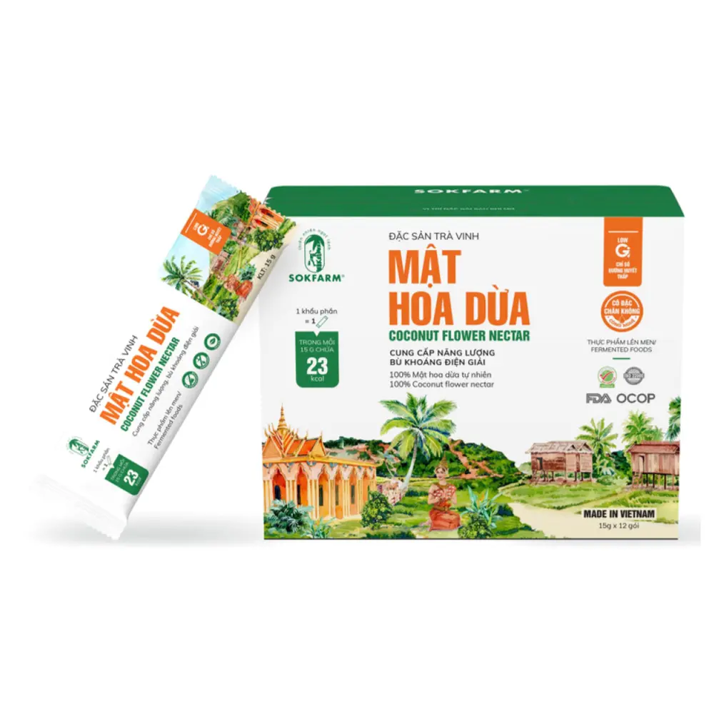 Mật Hoa Dừa Cô Đặc Hữu Cơ, Organic Coconut Flower Nectar, 12 Gói (180g) - SOKFARM