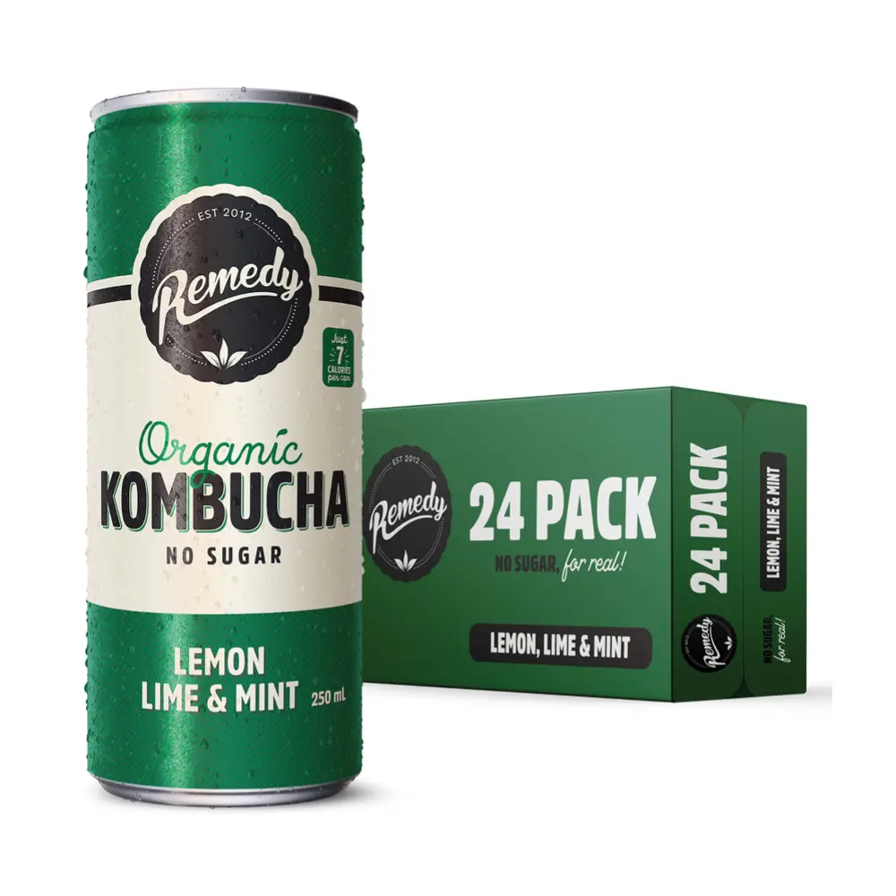Trà Lên Men Hữu Cơ Vị Chanh Bạc Hà, Organic Kombucha, Lemon Lime & Mint, No Sugar (250ml) - REMEDY