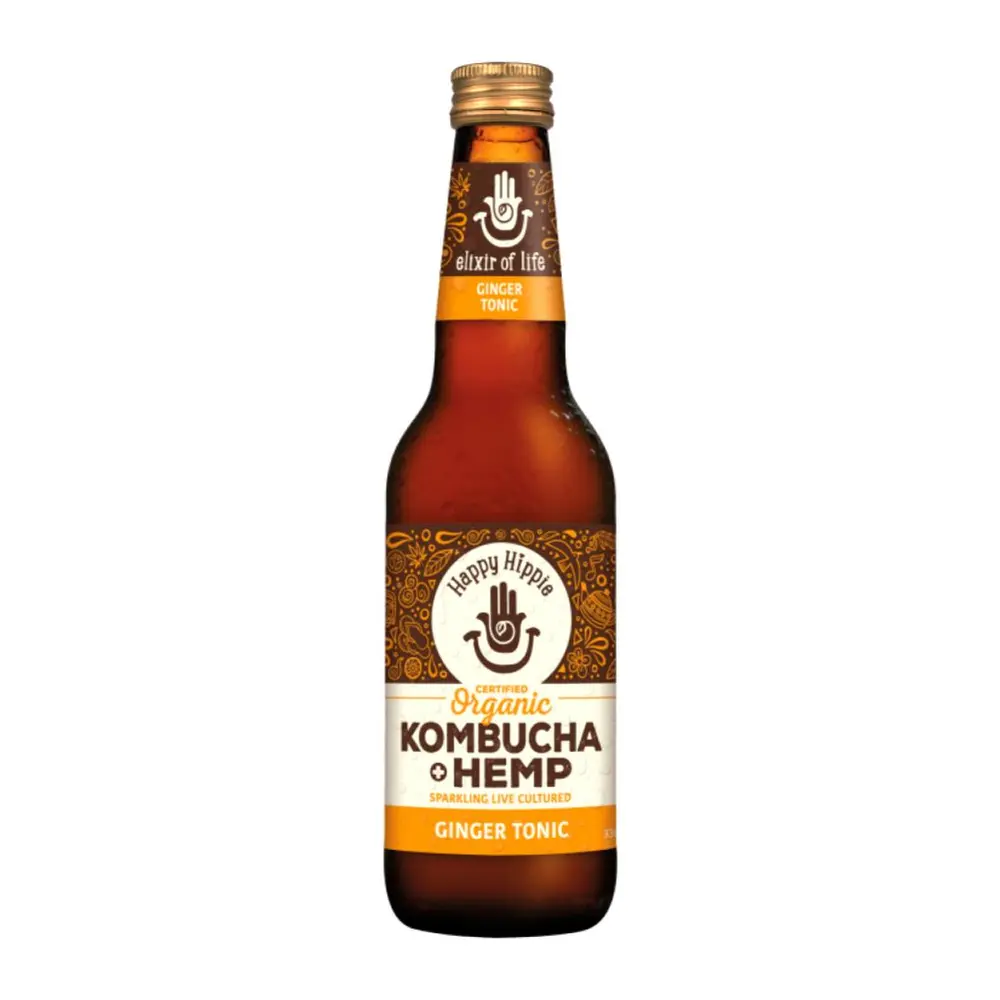 Trà Lên Men Hữu Cơ Vị Gừng, Organic Kombucha, Ginger Tonic (330ml) - HAPPY HIPPIE
