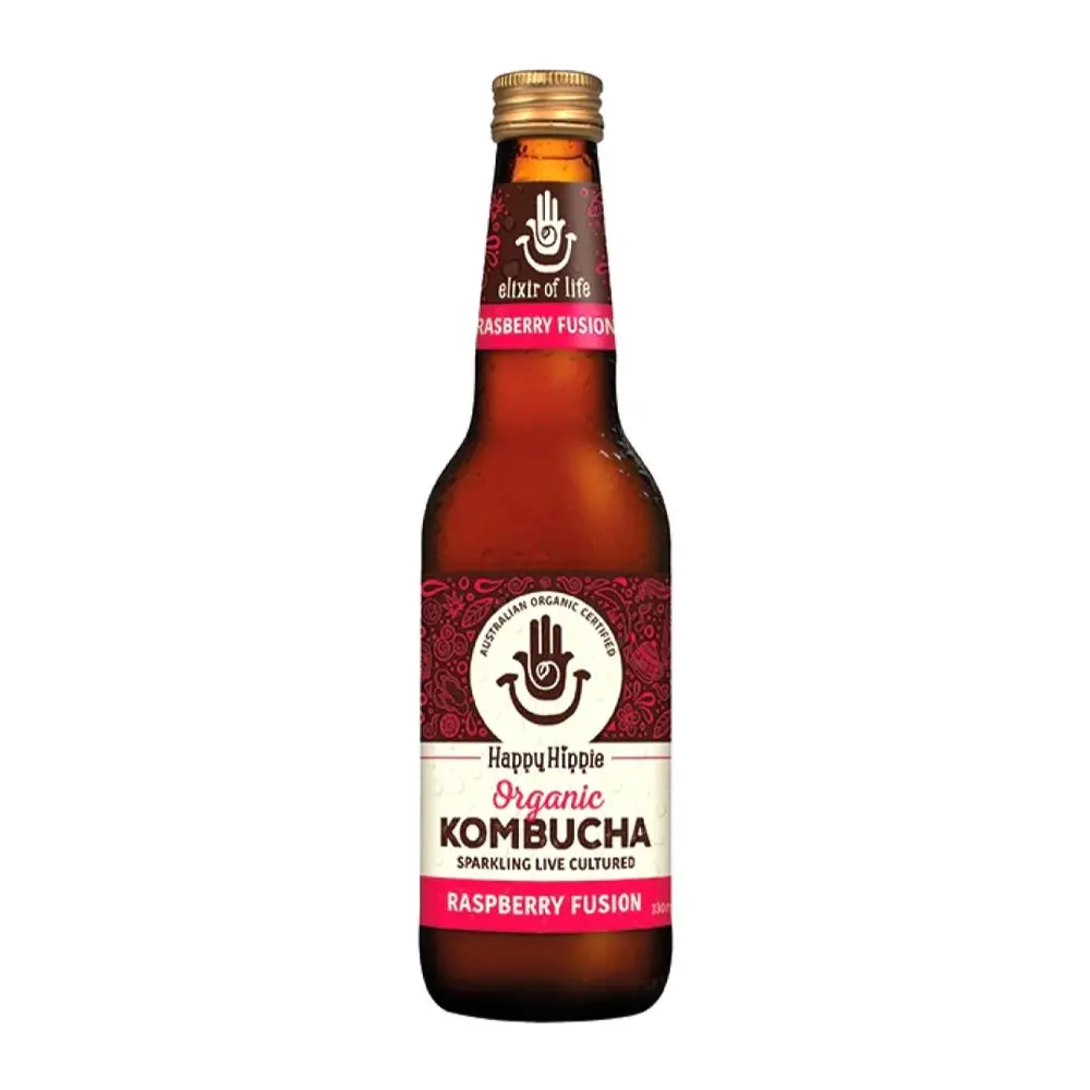 Trà Lên Men Hữu Cơ Vị Phúc Bồn Tử, Organic Kombucha, Raspberry Fusion (330ml) - HAPPY HIPPIE