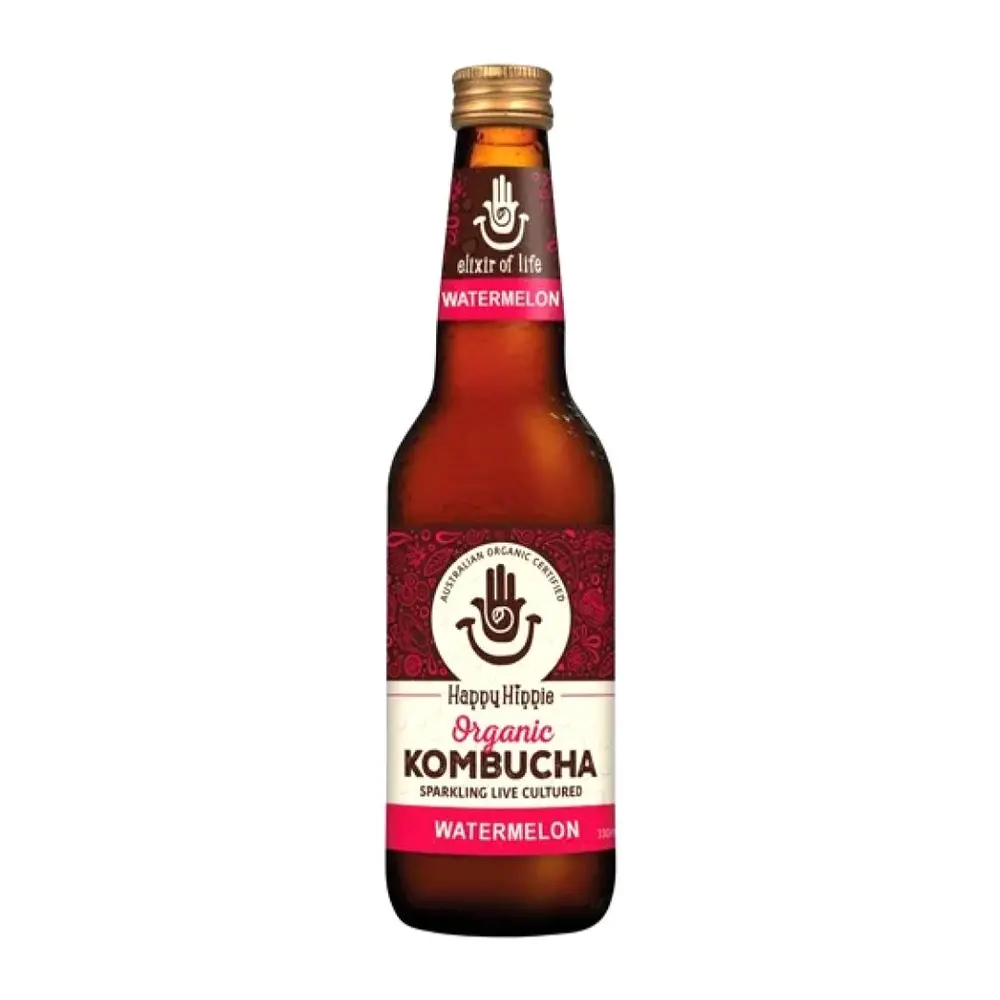 Trà Lên Men Hữu Cơ Vị Dưa Hấu, Organic Kombucha, Watermelon (330ml) - HAPPY HIPPIE