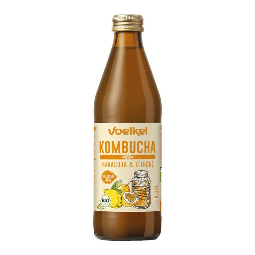 Trà  Kombucha Chanh Dây & Chanh Vàng Hữu Cơ, Passion Fruit & Lemon Kombucha (330ml) - VOELKEL