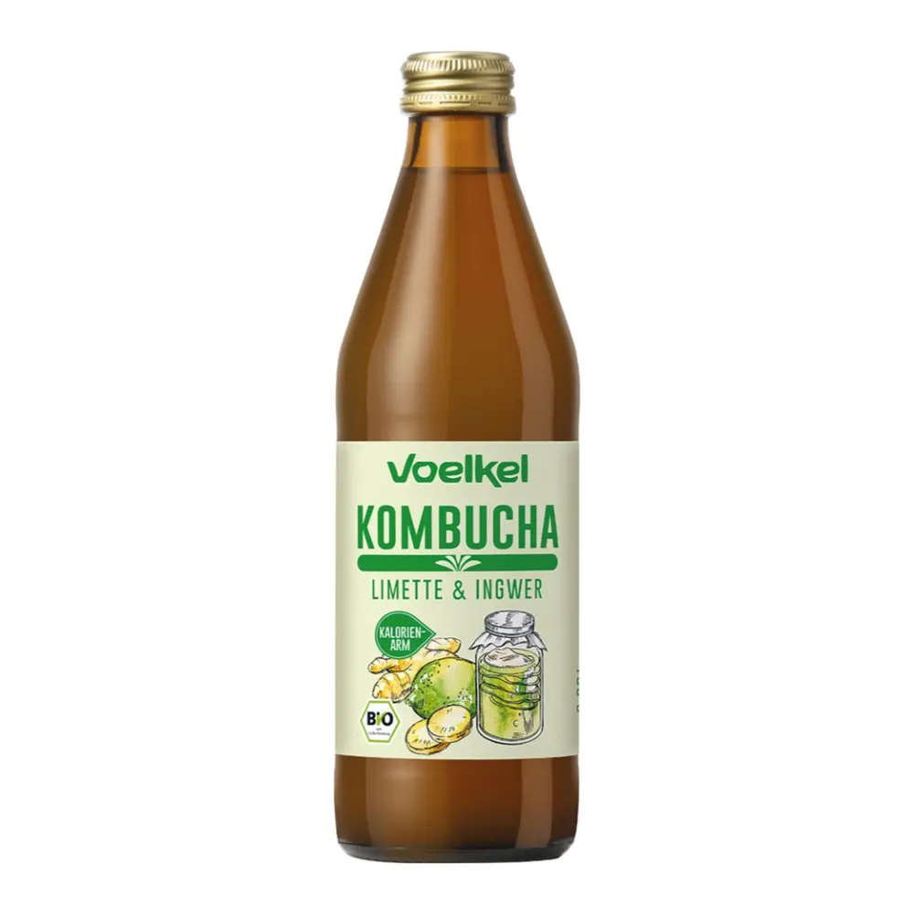 Trà Kombucha Chanh & Gừng Hữu Cơ, Lime & Ginger Kombucha (330ml) - VOELKEL