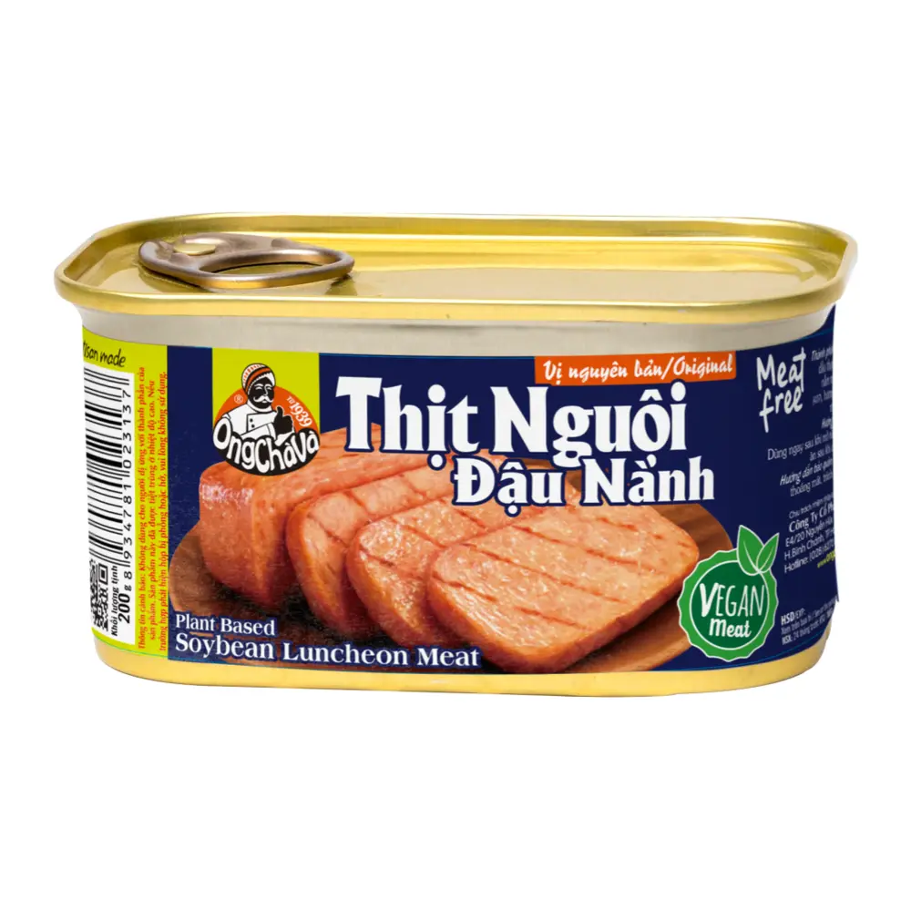 Thịt Nguội Đậu Nành Chay Vị Nguyên Bản, Plant Based Soybean Luncheon Meat, Original (200g) - ONG CHA VA