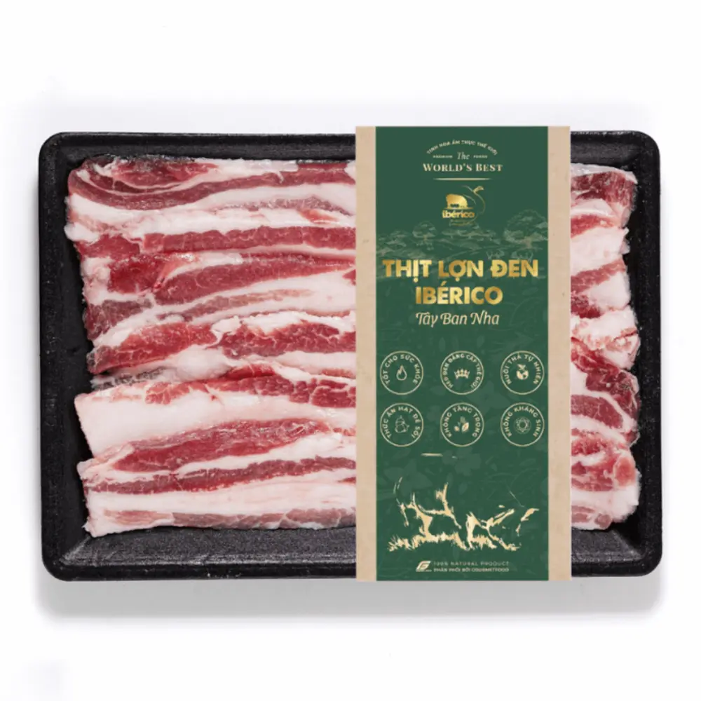 Thịt Lợn Đen Iberico Tây Ban Nha, Thịt Bụng Ba Rọi Cắt Mỡ, Iberico Defatted Belly (300g) - THE WORLD'S BEST