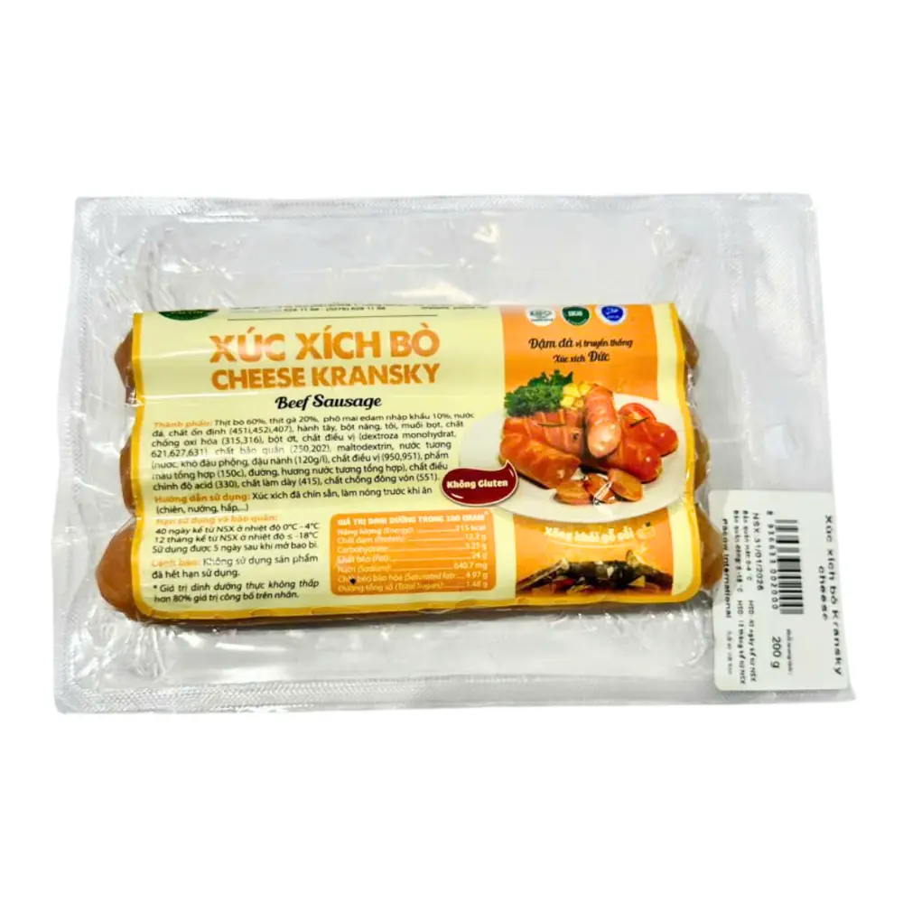 Xúc Xích Bò Kransky Phô Mai, Beef & Cheese Kransky Sausages, 3 Cây (200g) - PACOW INTERNATIONAL