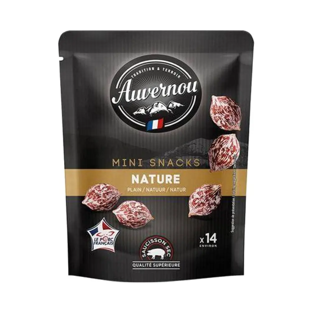 Xúc Xích Khô Mini, Mini Snacks, Dry Cured Sausages, Nature (75g) - AUVERNOU