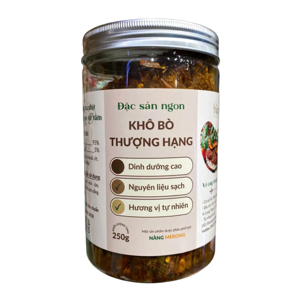 Khô Bò Thượng Hạng Vị Cay Truyền Thống, Traditional Chili Beef Jerky (250g) - NANG MEKONG