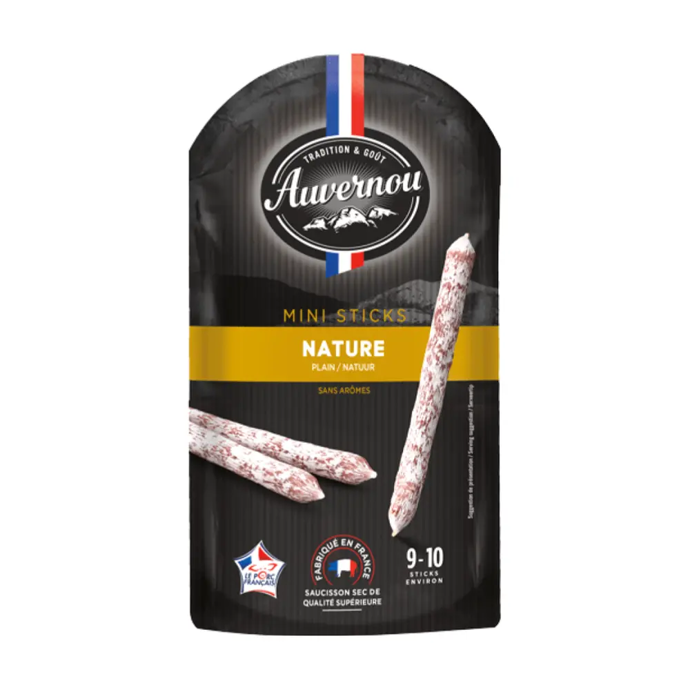 Xúc Xích Khô, Mini Sticks, Superior Quality Dry Sausage, Nature, 9-10 Cây (100g) - AUVERNOU