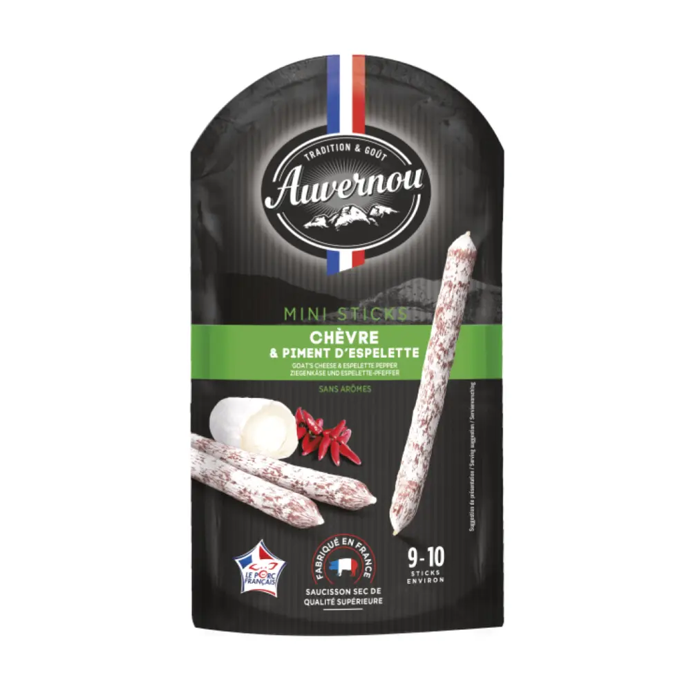 Xúc Xích Khô Mini Vị Cay, Mini Sticks, Superior Quality Dry Sausage with Goat`s Cheese & Espelette Pepper, 9-10 Cây (100g) - AUVERNOU