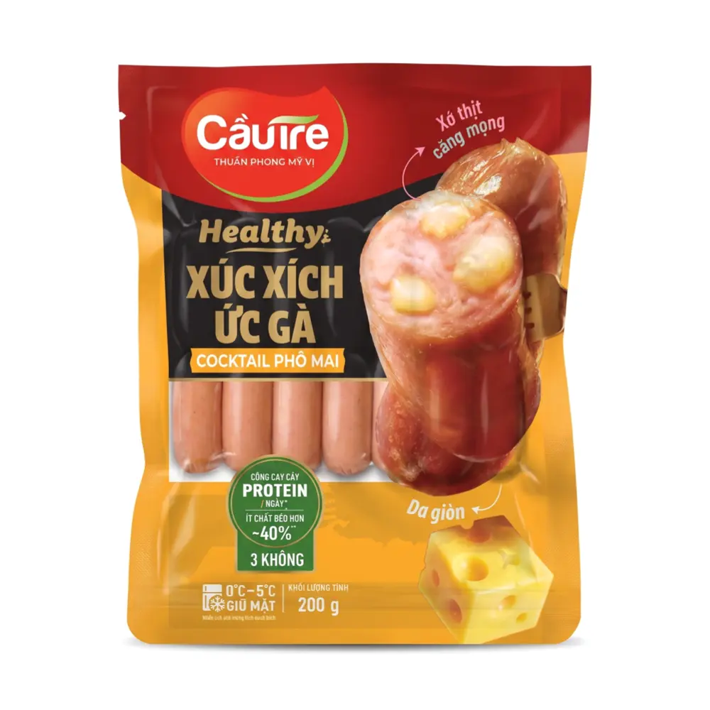 Xúc Xích Ức Gà Cocktail Phô Mai, Healthy+, Chicken Breast Cocktail Sausages with Cheese (200g) - CAU TRE