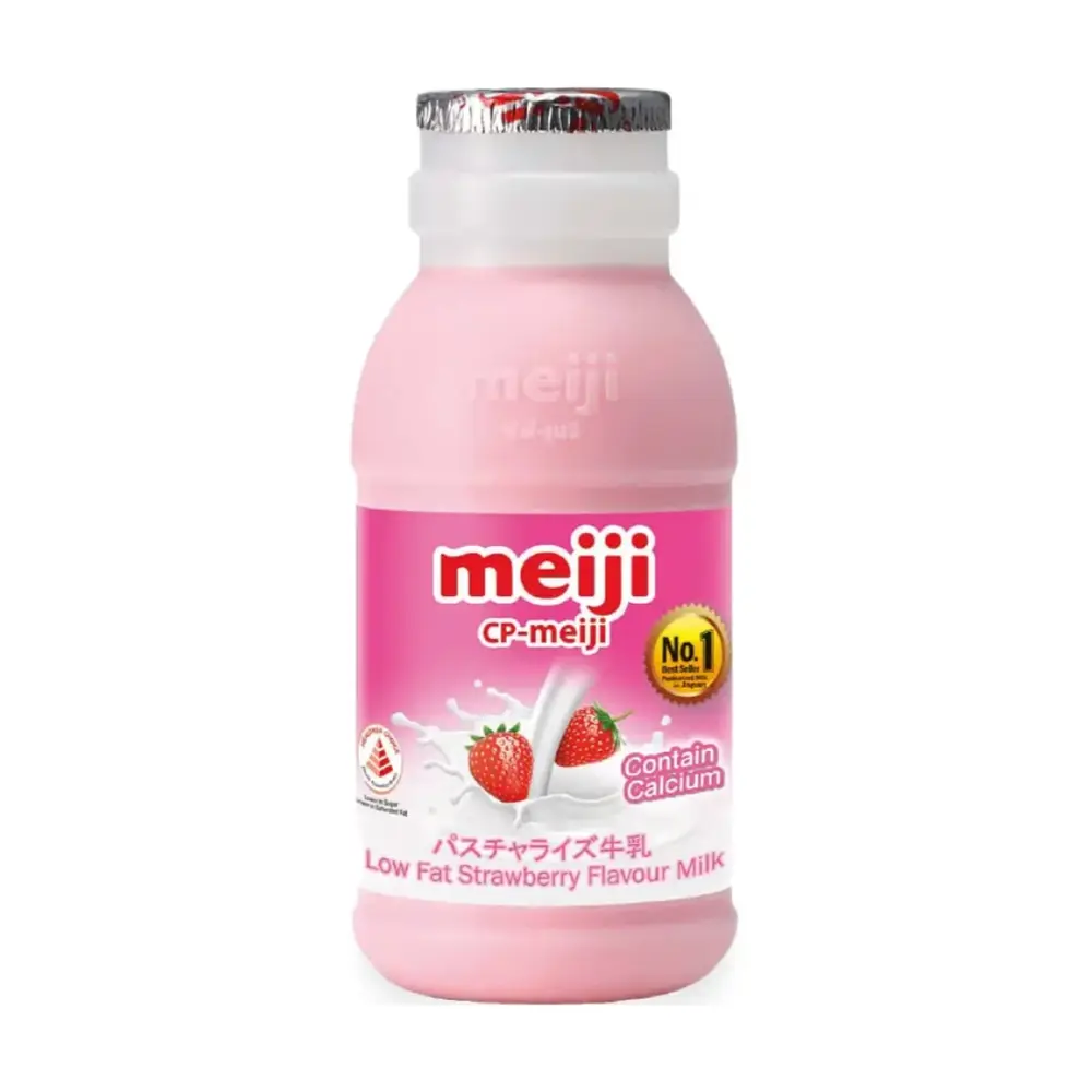 Sữa Tươi Thanh Trùng Vị Dâu Ít Béo, Low Fat Strawberry Flavour Milk (200ml) - MEIJI