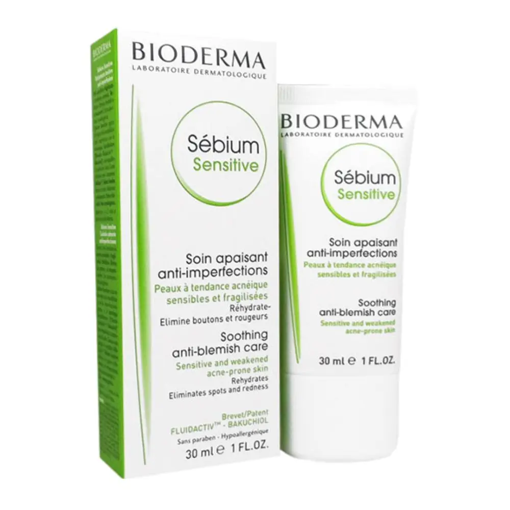 Kem Dưỡng Da Cho Da Mụn, Sébium Sensitive, Soothing Anti-Blemish Care, 1 fl oz (30ml) - BIODERMA