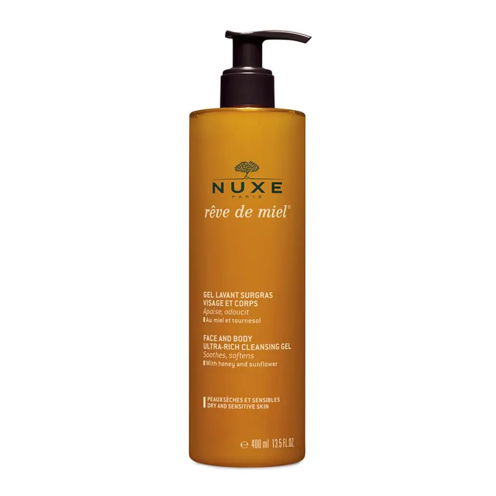 Gel Rửa Mặt & Toàn Thân Cho Da Khô, Reve de Miel, Face & Body Ultra-Rich Cleansing Gel, 13.5 fl oz (400ml) - NUXE