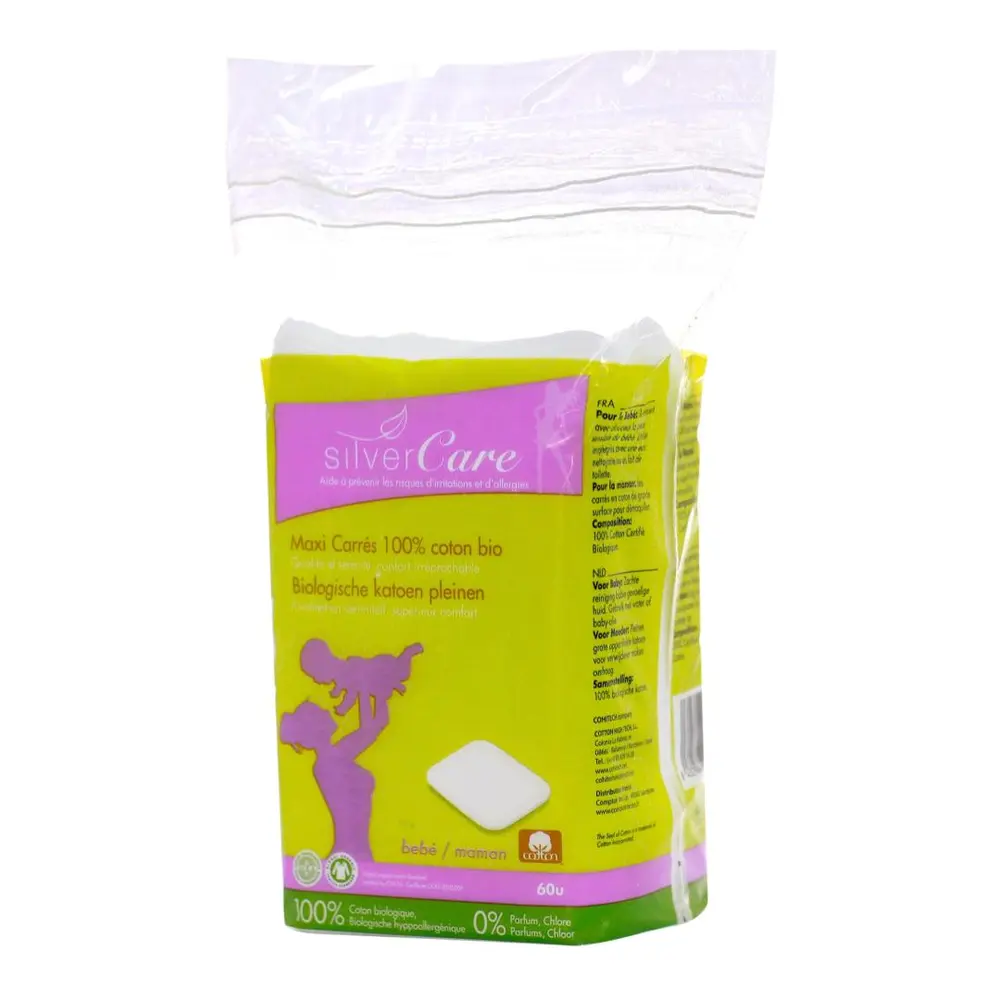 Bông Tẩy Trang Hữu Cơ, Organic Cotton Squares Cosmetic Pads, 60 Miếng - SILVERCARE