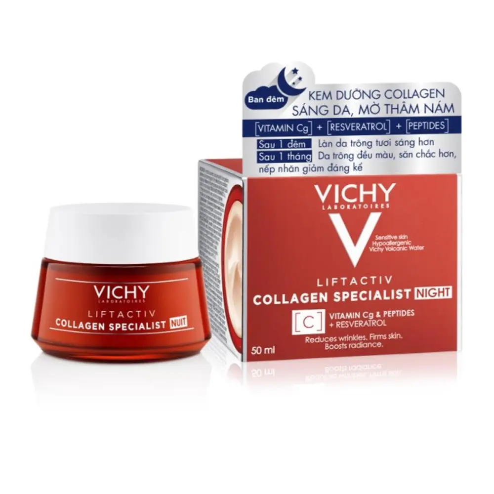 Kem Dưỡng Da Ban Đêm Giúp Ngừa Vết Nhăn & Mờ Thâm Nám, Liftactiv, Collagen Specialist, Night, Reduces Wrinkles, Firms Skin, Boosts Radiance (50ml) - VICHY