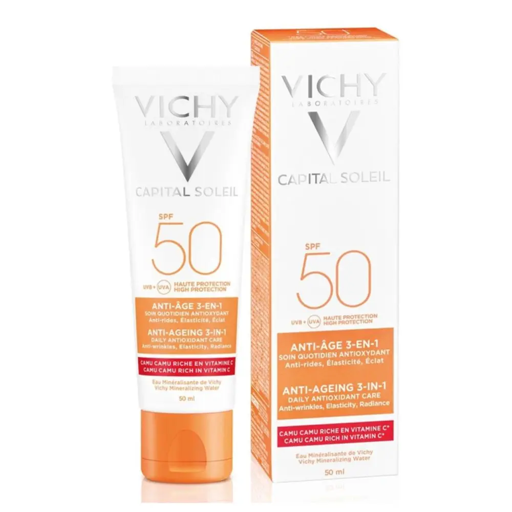 Kem Chống Nắng Giúp Ngăn Ngừa Dấu Hiệu Lão Hóa, Capital Soleil, SPF 50, Anti Aging 3 in 1 (50ml) - VICHY