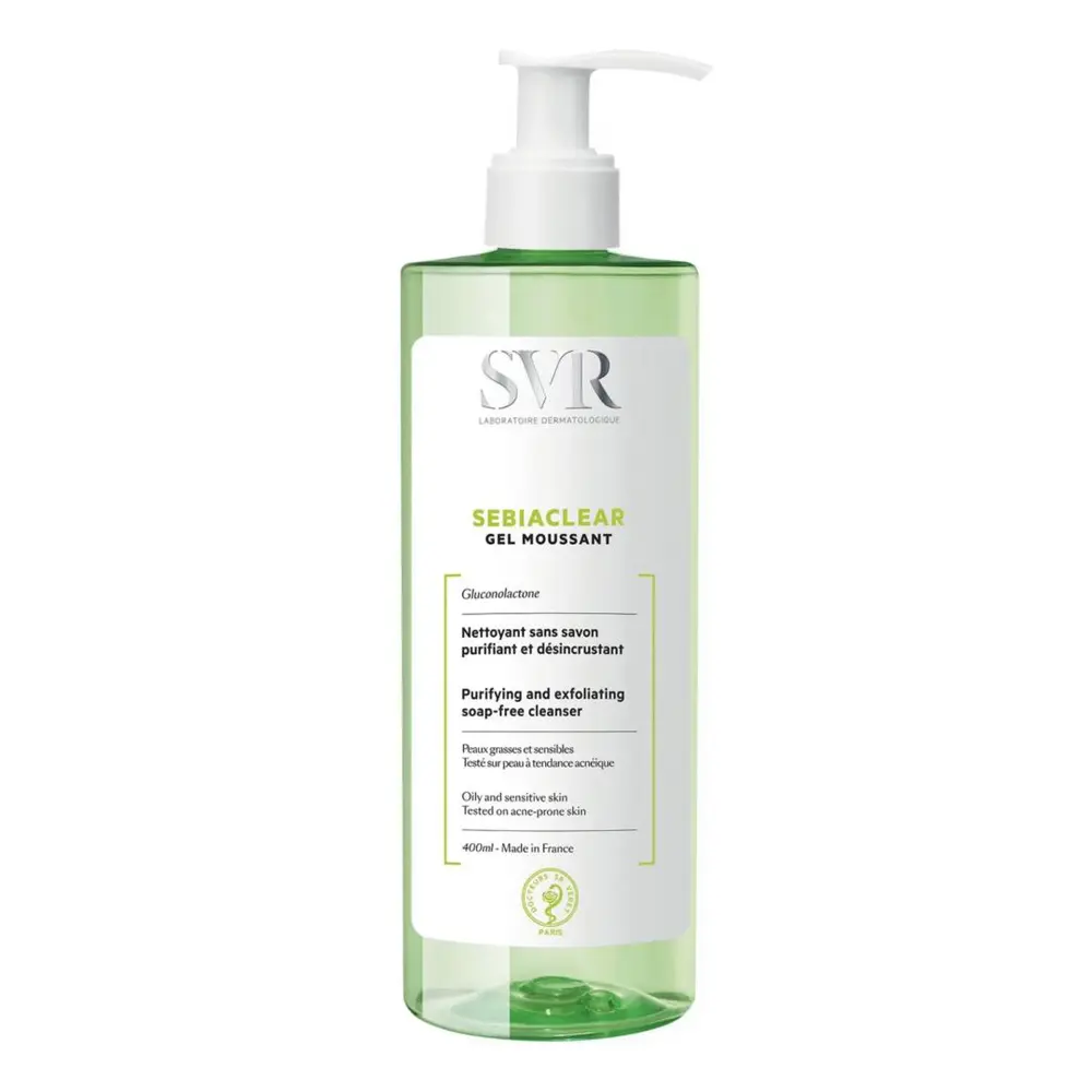 Sữa Rửa Mặt Cho Da Dầu Nhạy Cảm, Sebiaclear, Gel Moussant, Purifying & Exfoliating Soap-Free Cleanser (400ml) - SVR
