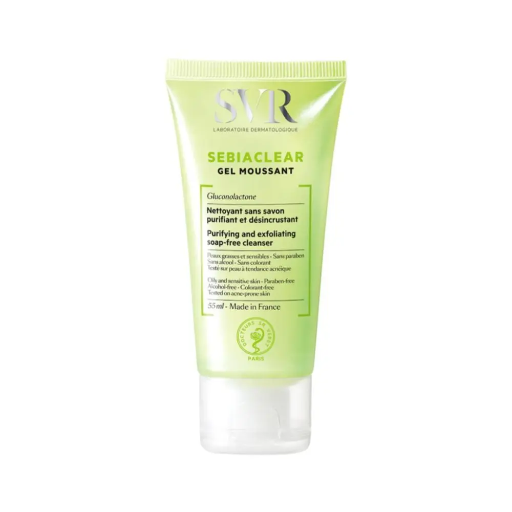 Sữa Rửa Mặt Cho Da Dầu Nhạy Cảm, Sebiaclear, Gel Moussant, Purifying & Exfoliating Soap-Free Cleanser (55ml) - SVR