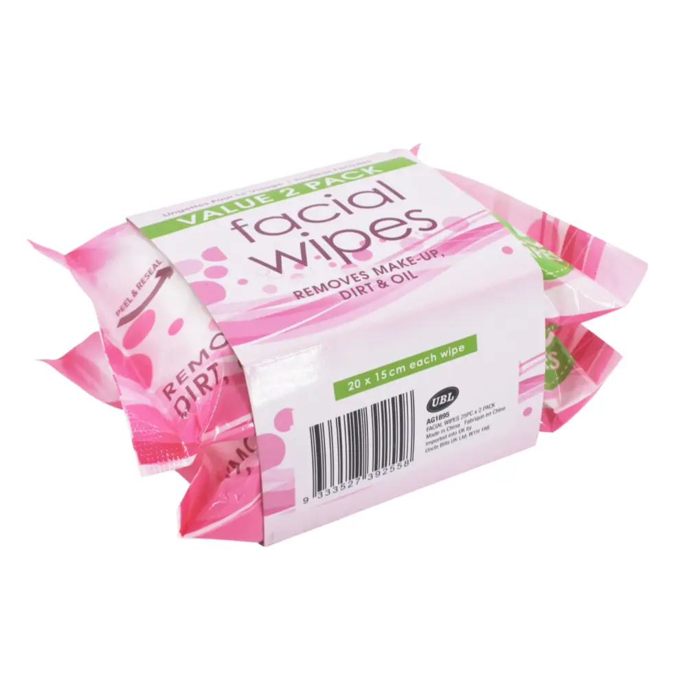 Khăn Lau Mặt, Facial Wipes, 2 Gói, 50 Tờ (20 x 15cm) - UNCLE BILLS